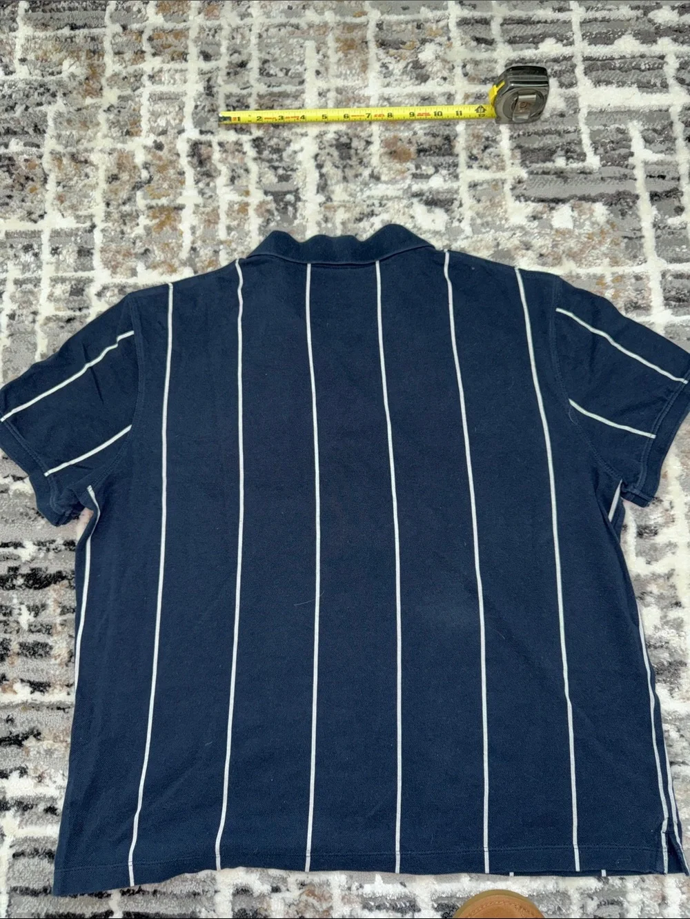 Banana Republic Navy Polo with White Vertical Stripes